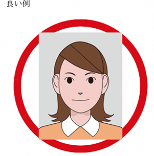 赤丸で印された顔写真の良い例のイラスト