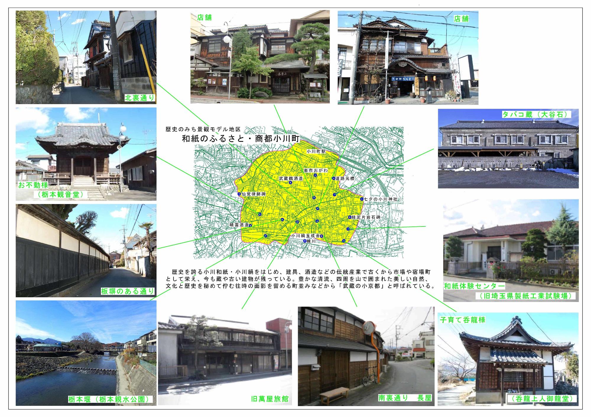 景観モデルが11ケ所掲載された商都小川」景観モデル地区の地図