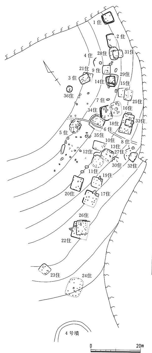 平松台遺跡がどこにあるのか描かれている全測図