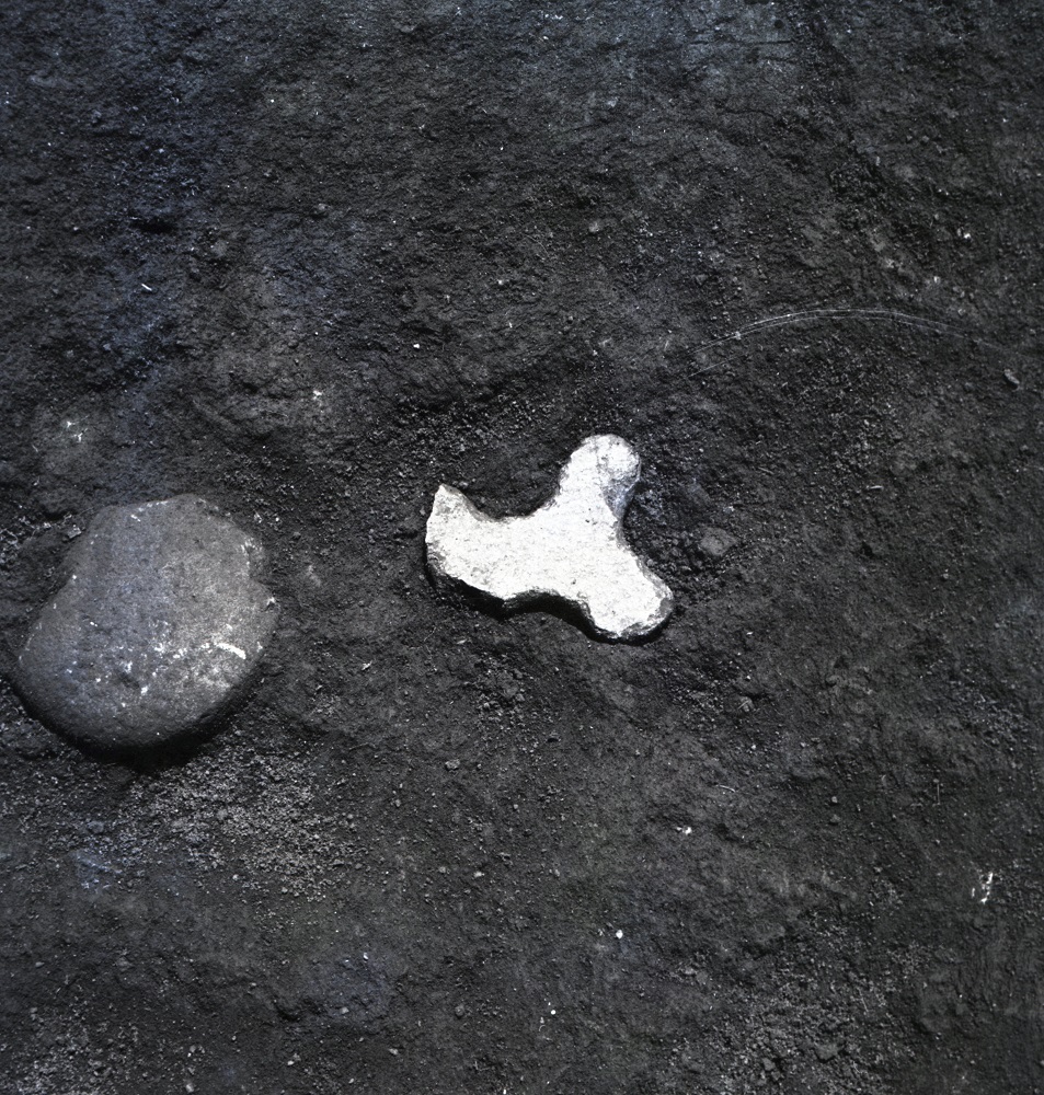 角が丸い手裏剣のような形をした異形石器の写真