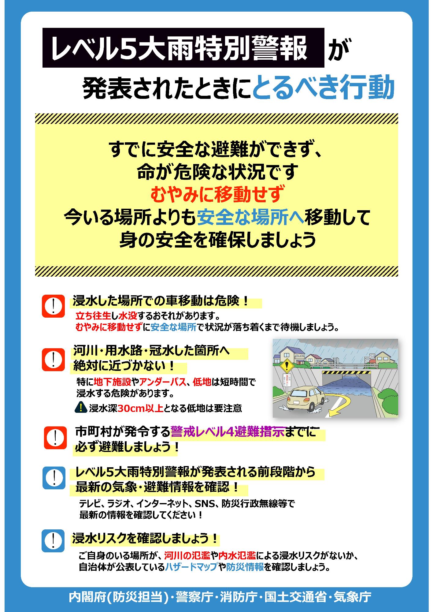 レベル5大雨警報が発表されたときにとるべき行動