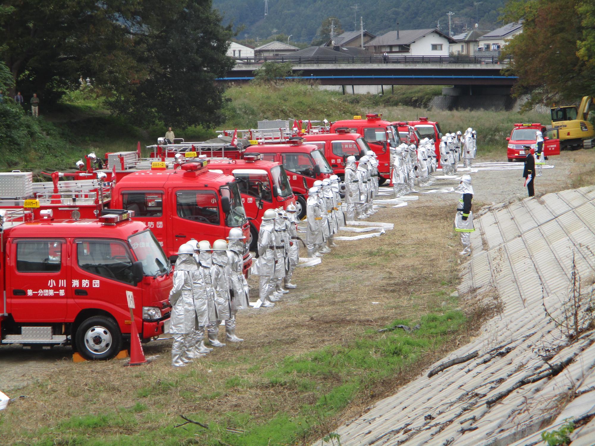 増尾地内の酒井河原にて放水訓練